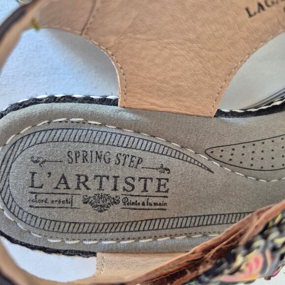 L'Artiste Spring Step Laga Leather Floral Ornament Platform Sandal Open Toe - Picture 13 of 15